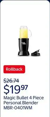 Walmart Magic Bullet 4 Piece Personal Blender MBR-0401WM, Black offer