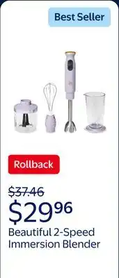 Walmart Beautiful 2-Speed Immersion Blender with Chopper & Measuring Cup, Lavender by Drew Barrymore offer