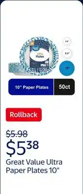 Walmart Great Value Ultra Paper Plates 10 offer