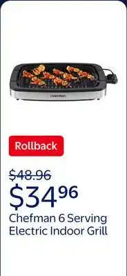 Walmart Chefman 6 Serving Electric Indoor Grill, w/ Temperature Control, Smokeless, Stainless Steel offer