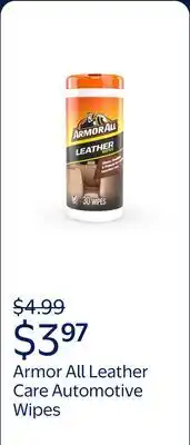 Walmart Armor All Leather Care Automotive Wipes offer