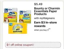 Walgreens Bounty or Charmin Essentials Paper Products offer