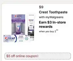 Walgreens Crest Toothpaste offer