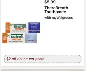 Walgreens TheraBreath Toothpaste offer
