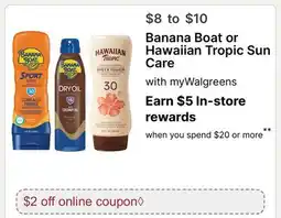 Walgreens Banana Boat or Hawaiian Tropic Sun Care offer
