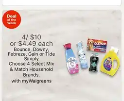 Walgreens Bounce, Downy, Febreze, Gain or Tide Simply offer