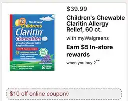 Walgreens Children's Chewable Claritin Allergy Relief, 60 ct offer