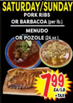 Superior Grocers PORK RIBS OR BARBACOA (per lb.) MENUDO OR POZOLE (24 oz.) offer
