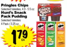 Superior Grocers Pringles Chips, 4.9 - 5.5 oz. or Hunt's Snack Pack Pudding , 4 Pack / 3.25 oz offer