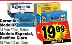 Superior Grocers Coronitas, Modelito 24 Pack / 7 oz., Bottles Modelo Especial, Pacifico Clara 18 Pack / 12 oz., Cans offer