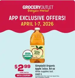 Grocery Outlet SimplyGO Organic Apple Juice, 64 oz offer