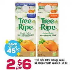 Grocery Outlet Tree Ripe 100% Orange Juice, No Pulp or with Calcium offer