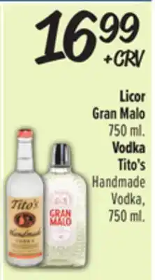 El Super Licor Gran Malo 750 ml. Vodka Tito's Handmade Vodka offer