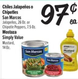El Super Chiles Jalapeños o Chipotles San Marcos Jalapeños, Oz. or, 7.5 Mostaza Simply Value Mustard, 14 Oz offer