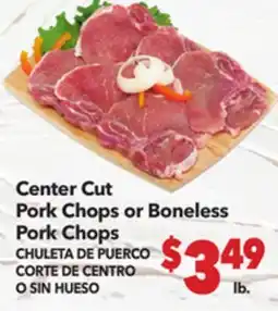 Vallarta Supermarkets Center Cut Pork Chops or Boneless Pork Chops / CHULETA DE PUERCO CORTE DE CENTRO O SIN HUESO offer