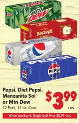 Vallarta Supermarkets Pepsi, Diet Pepsi, Manzanita Sol or Mtn Dew offer