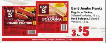 Vallarta Supermarkets Bar-S Jumbo Franks offer