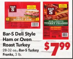Vallarta Supermarkets Bar-S Deli Style Ham or Oven Roast Turkey offer