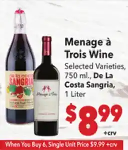 Vallarta Supermarkets Menage à Trois Wine offer