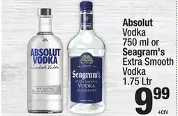 Super King Markets Absolut Vodka 750 ml or Seagram's Extra Smooth Vodka 1.75 Ltr offer