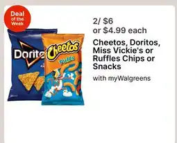 Walgreens Cheetos, Doritos, Miss Vickie's or Ruffles Chips or Snacks offer