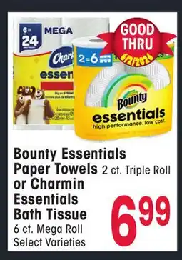 Jewel-Osco Bounty Essentials Paper Towels 2 ct. Triple Roll or Charmin Essentials Bath Tissue 6 ct. Mega Roll offer