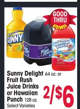 Jewel-Osco Sunny Delight 64 oz. or Fruit Rush Juice Drinks or Hawaiian Punch offer