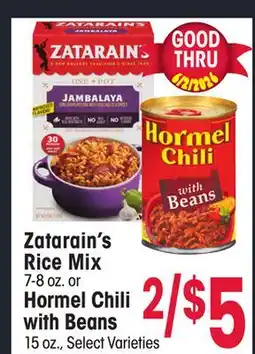 Jewel-Osco Zatarain's Rice Mix 7-8 oz. or Hormel Chili with Beans 15 oz offer