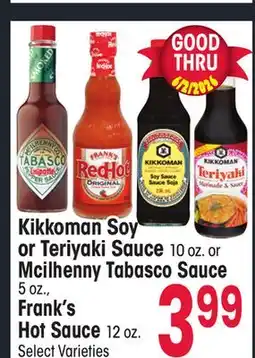 Jewel-Osco Kikkoman Soy or Teriyaki Sauce 10 oz. or Mcilhenny Tabasco Sauce 5 oz., Frank's Hot Sauce 12 oz offer