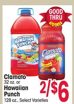 Jewel-Osco Clamato Punch, 32 oz. or Hawaiian Punch 128 oz offer
