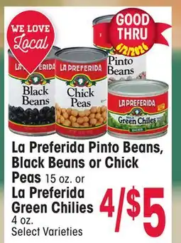 Jewel-Osco La Preferida Pinto Beans, Black Beans or Chick Peas 15 oz. or La Preferida Green Chilies, 4 oz offer