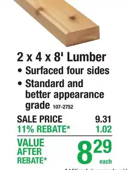 Menards WESTERN RED CEDAR 2 x 4 x 8' Lumber offer
