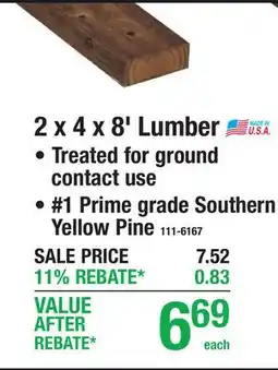 Menards PREFINISHED CEDARTONE PREMIUM PRESSURE TREATED 2 x 4 x 8' Lumber offer