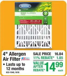 Menards 4 Allergen Air Filter Lasts up to 12 months offer