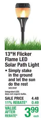 Menards 13H Flicker Flame LED Solar Path Light offer