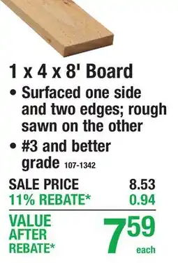 Menards WESTERN RED CEDAR 1 x 4 x 8' Board offer