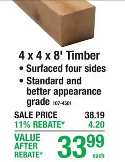 Menards 4 x 4 x 8' Timber offer