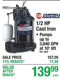 Menards Campbell Hausfeld SUMP PUMPS 1/2 HP Cast Iron offer