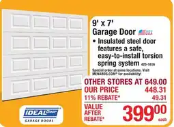 Menards 9' x 7' Garage Door offer