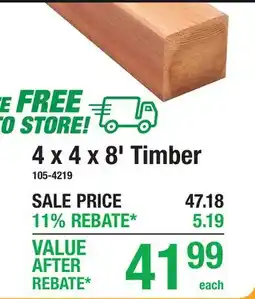 Menards Redwood 4 x 4 x 8' Timber offer