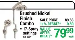Menards Brushed Nickel Finish Combo • 17-Spray settings offer