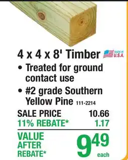 Menards PRESSURE TREATED 4 x 4 x 8' Timber offer