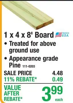 Menards PRESSURE TREATED 1 x 4 x 8' Board offer