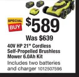 The Home Depot RYOBI 40V HP 21 Cordless Self-Propelled Brushless Mower 6.0Ah Kit offer