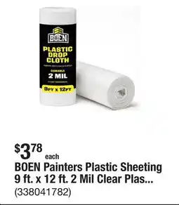 The Home Depot BOEN Painters Plastic Sheeting 9 ft. x 12 ft. 2 Mil Clear Plastic Drop Cloth offer