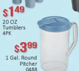 General Discount 20 OZ Tumblers 4PK 1 Gal. Round Pitcher 0488 offer