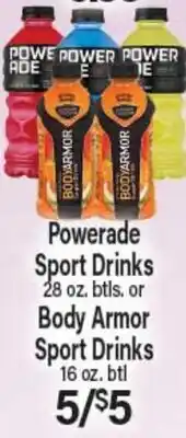 Angelo Caputo's Fresh Market Powerade Sport Drinks 28 oz. btls. or Body Armor Sport Drinks 16 oz. btl offer
