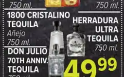 Cermak Fresh Market 1800 CRISTALINO TEQUILA Añejo, DON JULIO 70TH ANNIV. TEQUILA, HERRADURA ULTRA TEQUILA offer