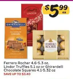 Winn Dixie Ferrero Rocher, Lindor Truffles or Ghirardelli Chocolate Squares offer