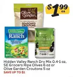 Winn Dixie Hidden Valley Ranch Dry Mix / SE Grocers Ripe Olives / Olive Garden Croutons offer